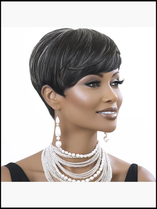 Short Pixie Cut Wig with Bangs Straight Synthetic Hair for Women Daily Wear